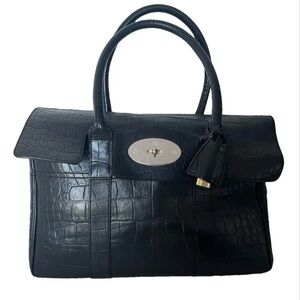 Mulberry Bayswater Black Crocodile-Embossed